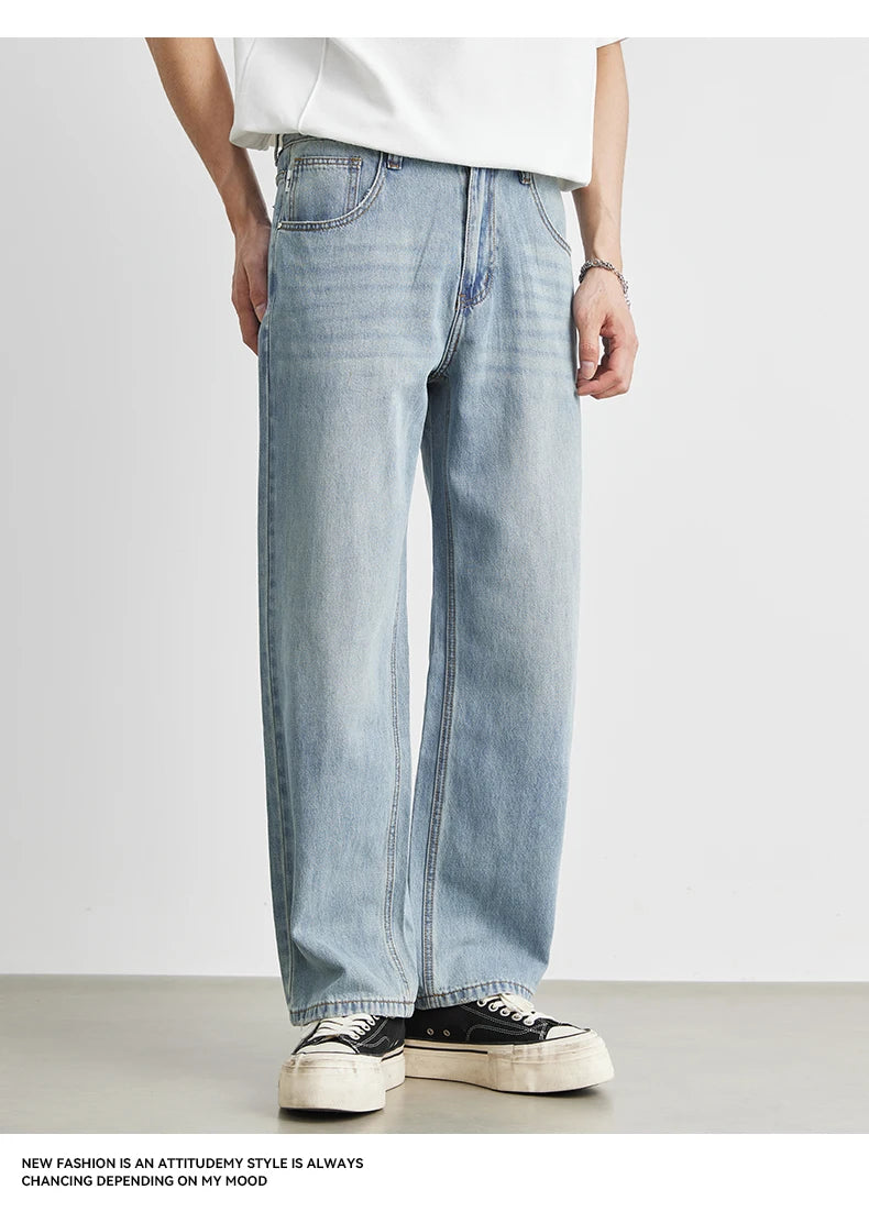 Men's Straight Jeans 2025 Summer New Thin Denim Trousers Casual Loose Outdoor Wide-leg Pants Fashion Nine-point Pants 28-36