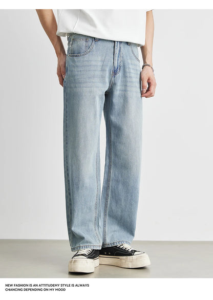 Men's Straight Jeans 2025 Summer New Thin Denim Trousers Casual Loose Outdoor Wide-leg Pants Fashion Nine-point Pants 28-36