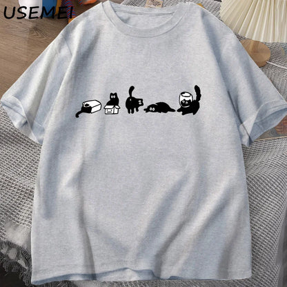 Five Mood Cats T-Shirts Oversized Cat Mom Tee Funny Cotton Short Sleeve Cat Lovers T Shirt Men Women Casual O Neck Summer Tops