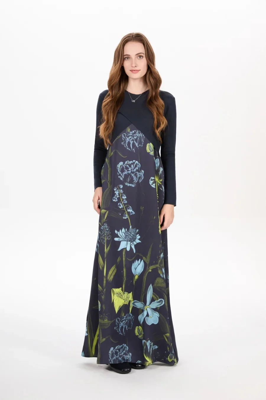 elegance slip satin dress + knitting cross top +mockneck woman clothing set adjustable maxi floor length