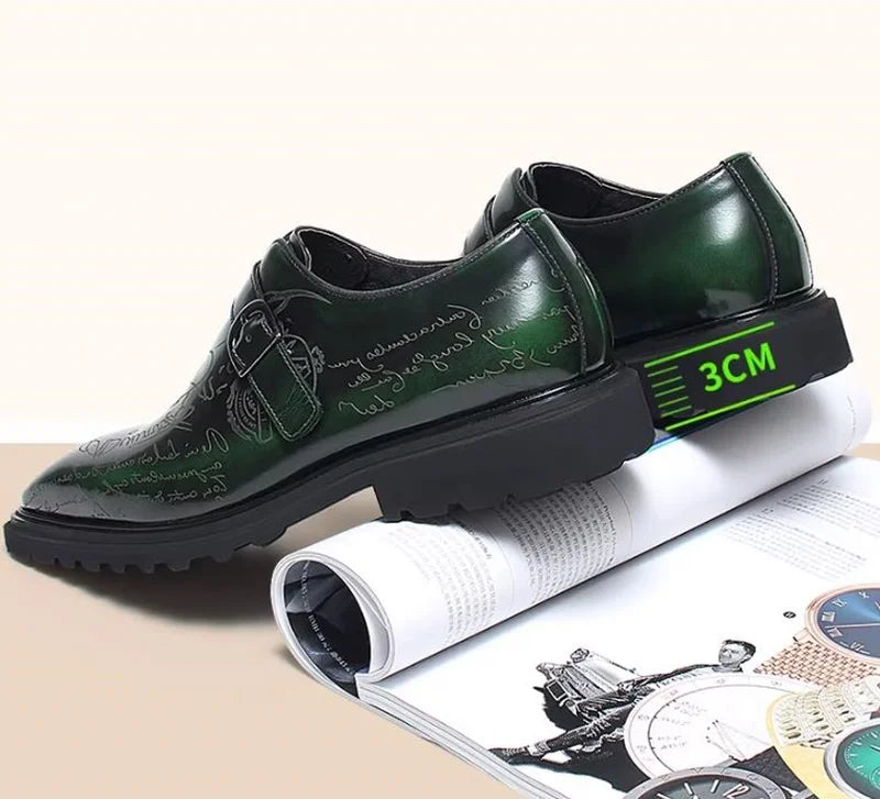High-end Square-toe Slip-on Buckle Strap Leather Shoes Men Italian Formal Shoes Laser Engraved Letters Design Wedding Shoes Man