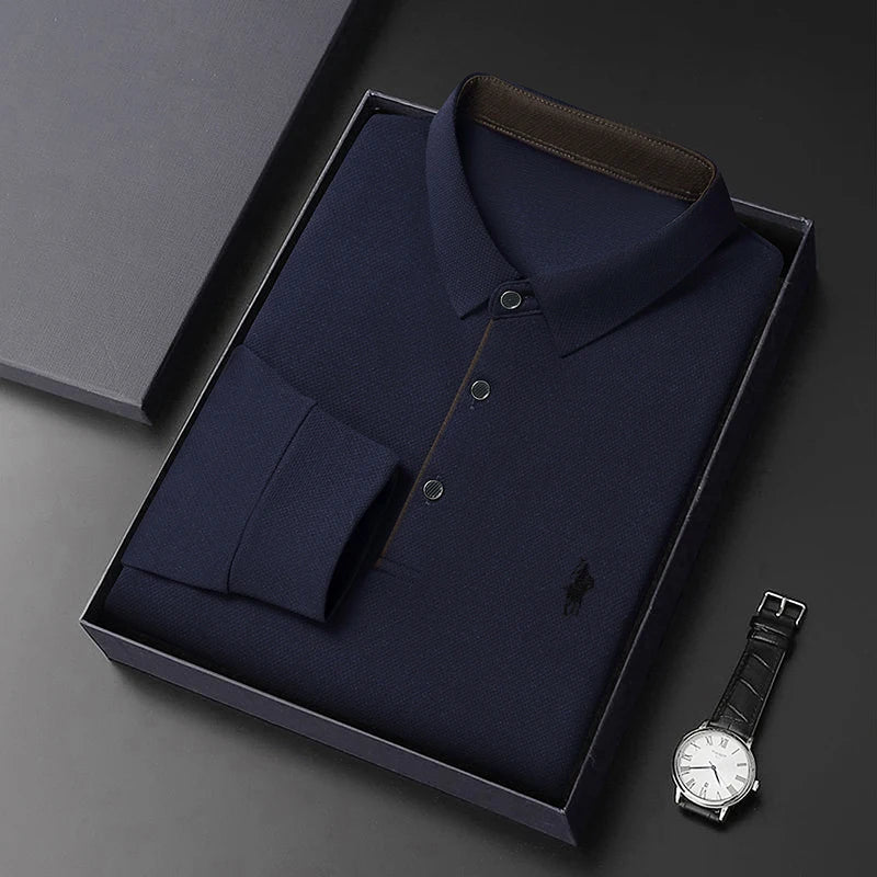 Spring and Autumn Pure Cotton Men's Long Sleeve Collar T-shirt Business Casual Fashion Comfortable Versatile Polo Shirt