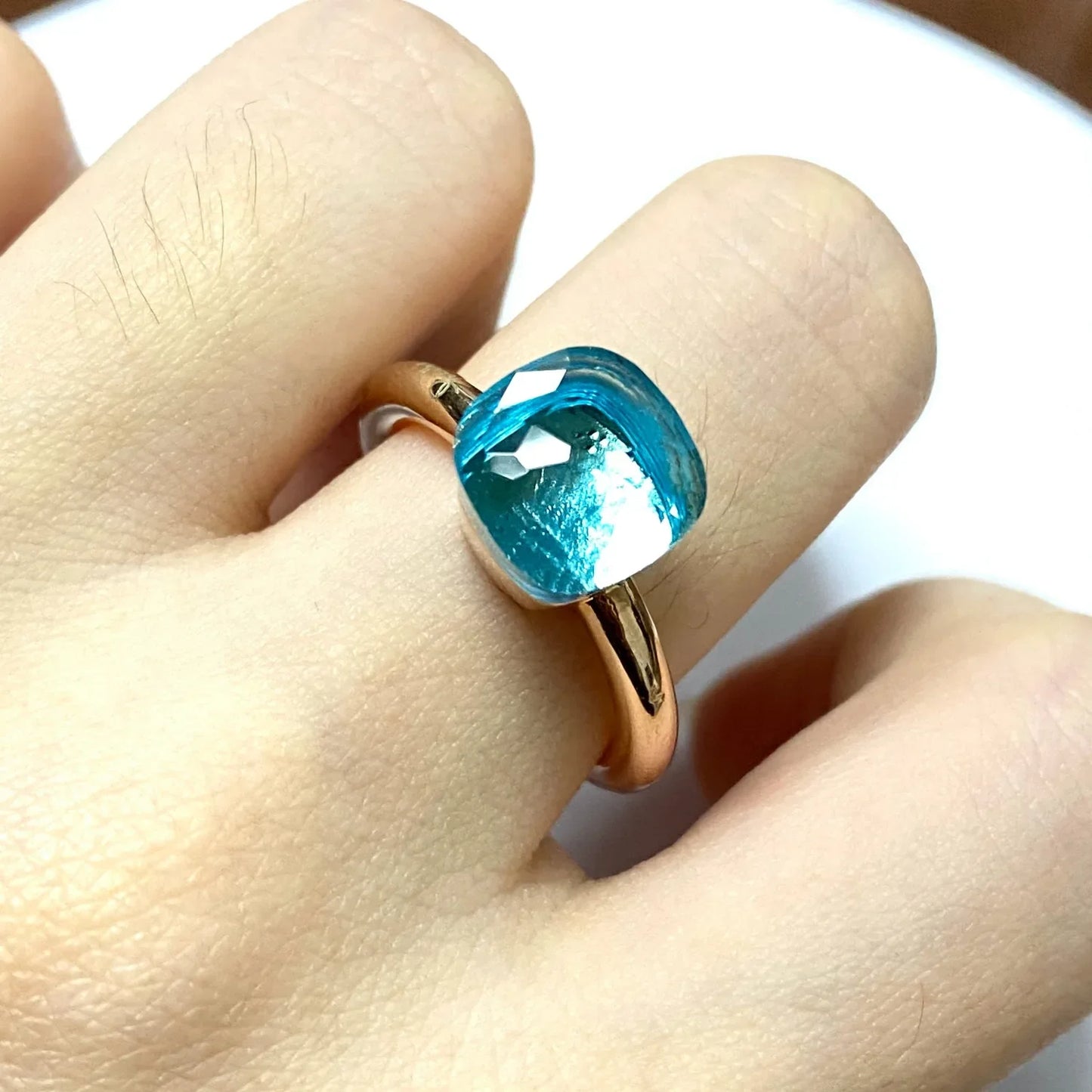 Stylish Purple Crystal Rose Gold Plated Candy Ring 30 Colors Simple Candy Color Jewelry Gift for Women Valentine's Day