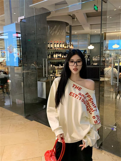 Camiseta Y2K Sexy Oversize Feminina Streetwear Estampada Manga Longa Básica Blusa Feminina Outono 2025 Inverno Coreana Moda Camisa Oversized
