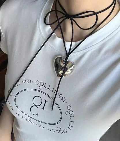 Heart Pendant Necklace for Women Men 85CM Adjustable Pull-out Sweater Chain Fashion Jewelry Accessory Gift