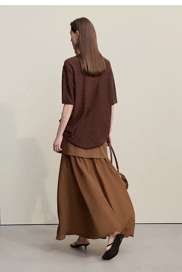 Women's Skirt 2026 Spring New Elegant Patchwork Chiffon Long Skirt Solid Color Straight Versatile Woman Clothes 12641047