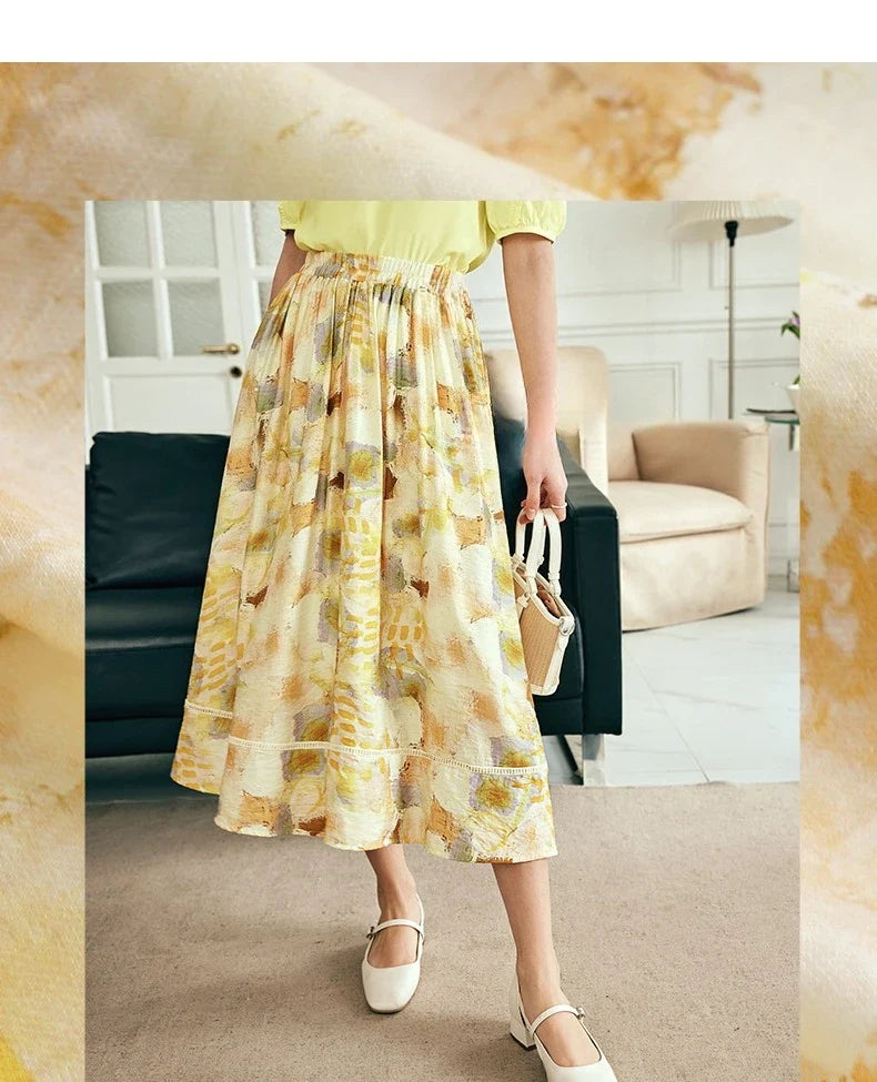 Women Long Skirt French Fashion Floral Skirt 2026 Summer High-waisted Splicing Hollow A-shaped Pendulum Skirts O23XB80203