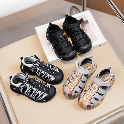 Boys Girls Casual Toes Capped Shoes Soft Sole Kids Sport Sandals Non-slip Children Summer Beach Shoes Classic Pull Rope 2025 New