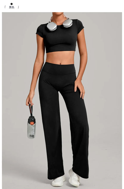 Tight-Fitting Backless Yoga Quick-Drying Straight-Leg Pants Sports Fitness Running Two-Piece Set for Women Gym Workout Yoga Suit