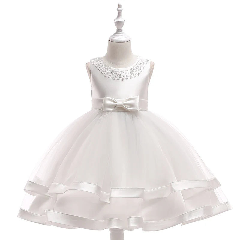 Summer Beading Girl Party Dress Christmas Costume Gala Bow Wedding Birthday Princess Dresses for Girls Baptism Prom Gown Vestido