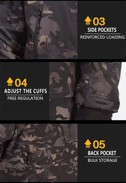 Tactical Winter Set Men's Outdoor Windproof Waterproof Suit Multi-Pocket Soft Shell Hooded Jackets Sharkskin Work Pants