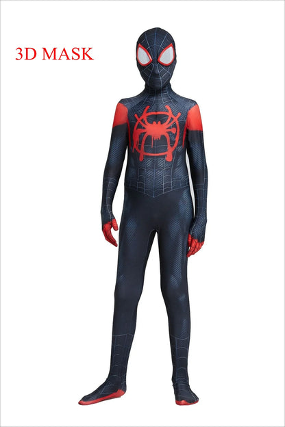 3D Mask Costume for Kid Adult Miles Morales Spider-Man Cosplay Bodysuit Halloween Carnival Superhero Full Body Zentai Jumpsuit