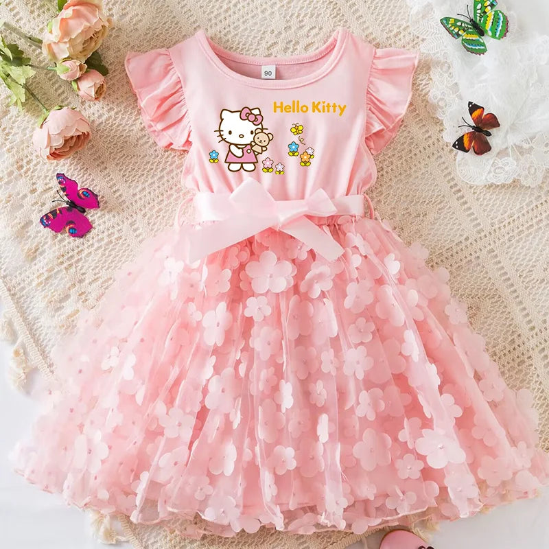 Girls Summer Dress Cartoon Bow Tutu Dress 3D Butterfly Cute Cotton Party Casual Dress for Baby 2-6 Years