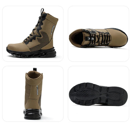 Indestructible Work Boots Men Steel Toe Shoes  High-Top Boots Anti Puncture Non Slip Work Shoes Wear-resisting Safety Shoes