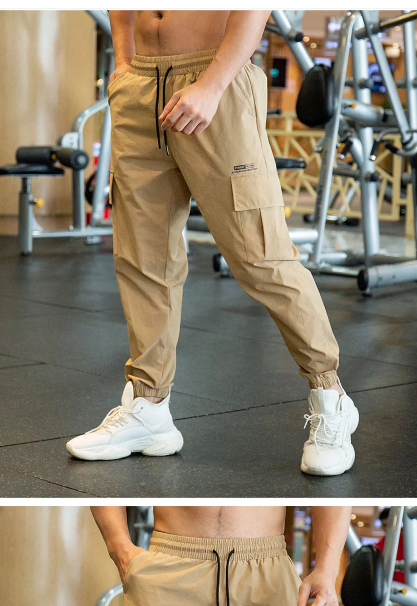 Mens Fast Dry Stretch Long Pants Elastic Waist Casual Drawstring Solid Color Ice Silk for Male Business Fashion Sports Trousers