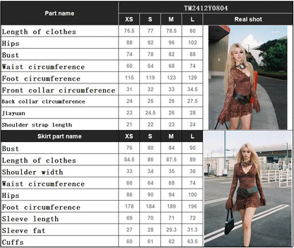 Summer Y2k Women's Dresses Sexy Sheer Mesh Lace Bodycon Dress Flared Long Sleeve V-Neck Mini Dress Party Club Evening Dresses