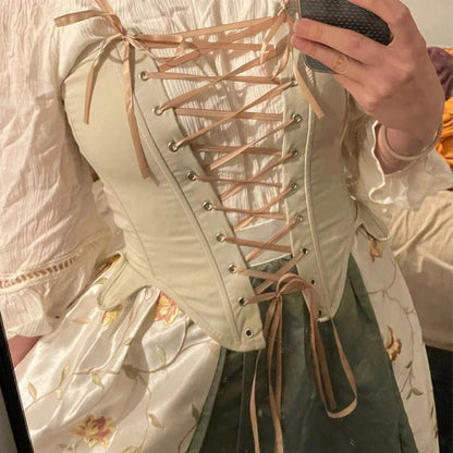 Women's Retro Lace-up Corset Crop Top Sleeveless Spaghetti Straps Bustiers Corsets Medieval Slim Tight Cami Tops Club Outwear