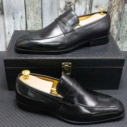 Men's Genuine Leather Penny Loafers Italian Design Luxury Classic Wedding Formal Office Business Dress Shoes