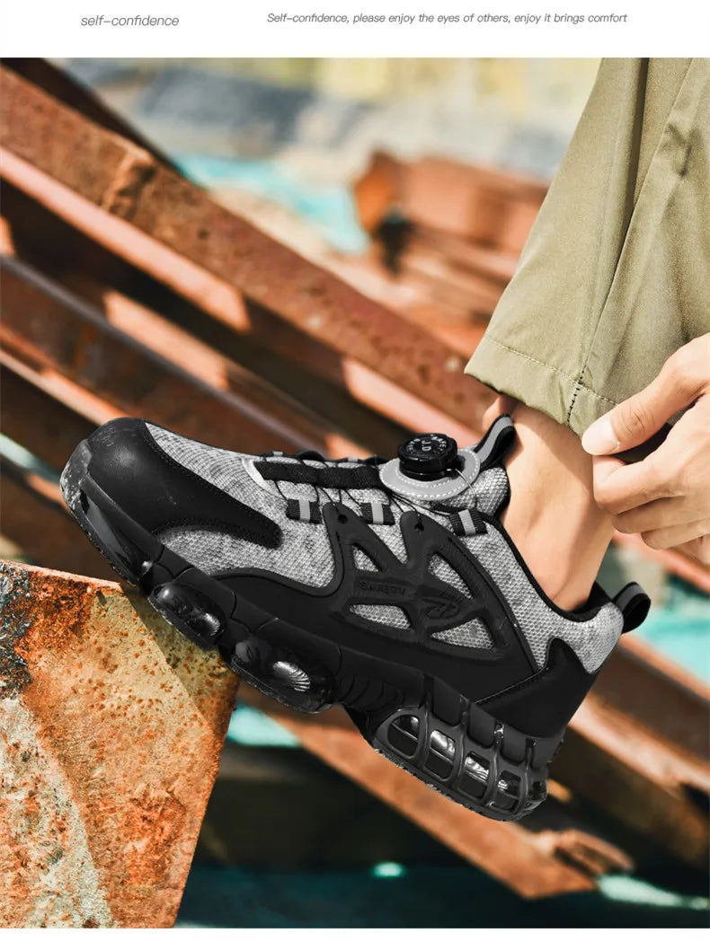Anti-slip Safety Shoes Men Rotary Button Safety Shoes for Men Work Shoes Anti-smash Men's Sports Shoes Safety Pro