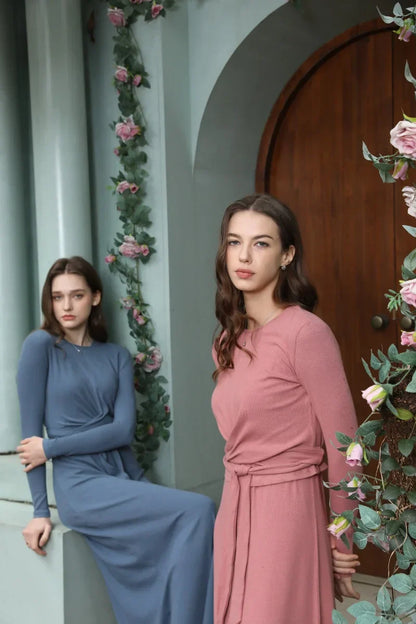 summer ribbing closed-fit wrap tops + Aline dress high Stretch matching sets