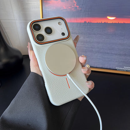 Frosted Hit Color Lichee Pattern Magnetic Phone Case For iPhone 17 Pro Max  For Magsafe TPU Soft Cover