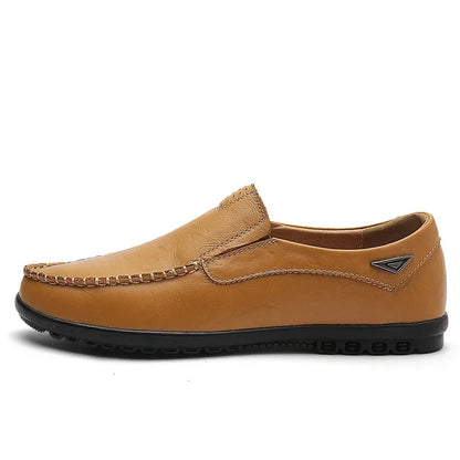 Men’s leather loafers dress shoes casual formal cowhide slip-on brown