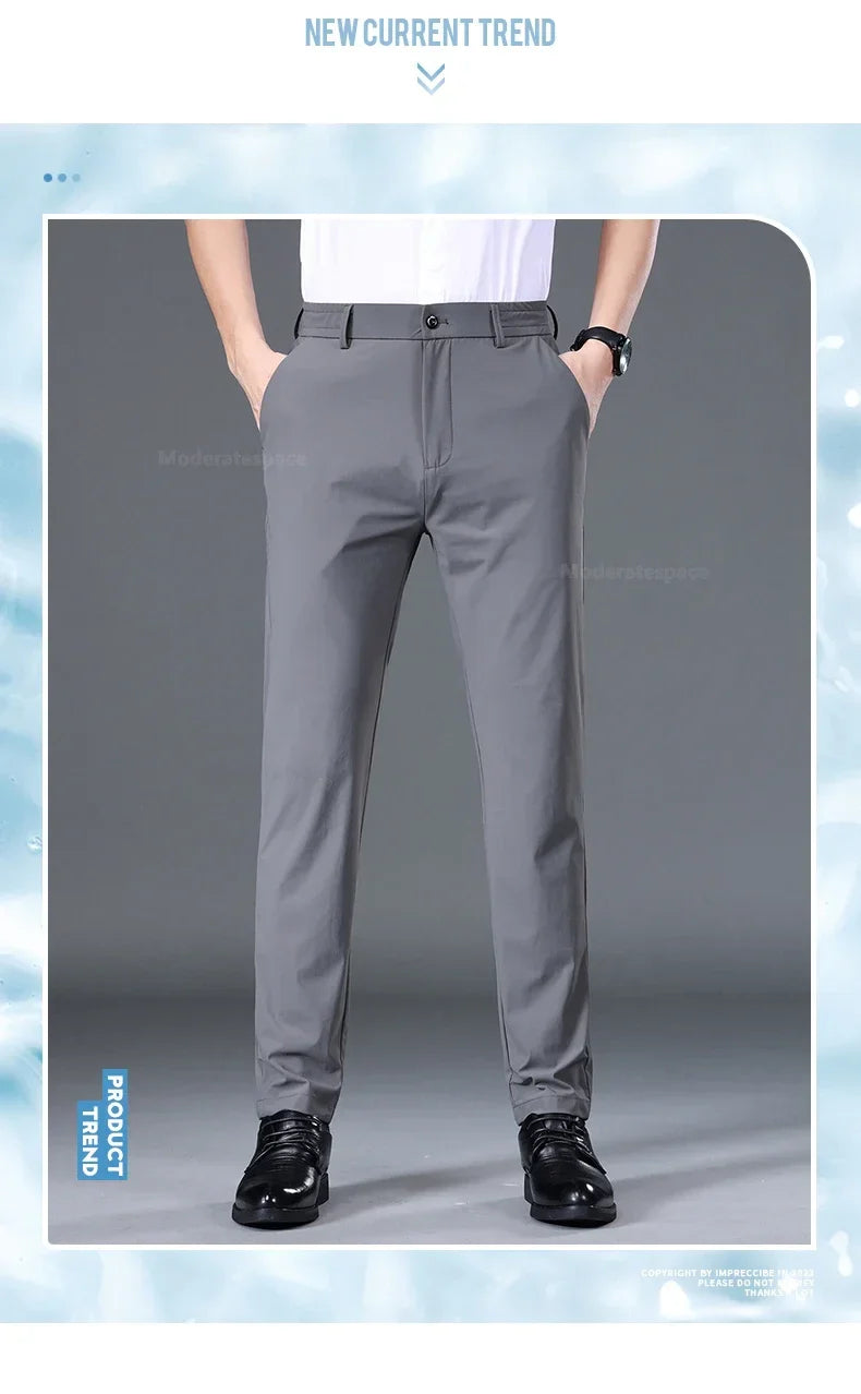 Summer Thin Stretch Trousers Men Elastic Waist Korean Classic Black Gray Blue Business Casual Formal Pants Male Brand