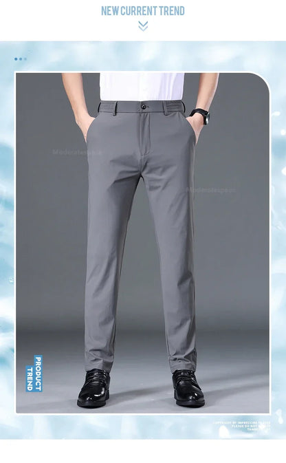 Summer Thin Stretch Trousers Men Elastic Waist Korean Classic Black Gray Blue Business Casual Formal Pants Male Brand