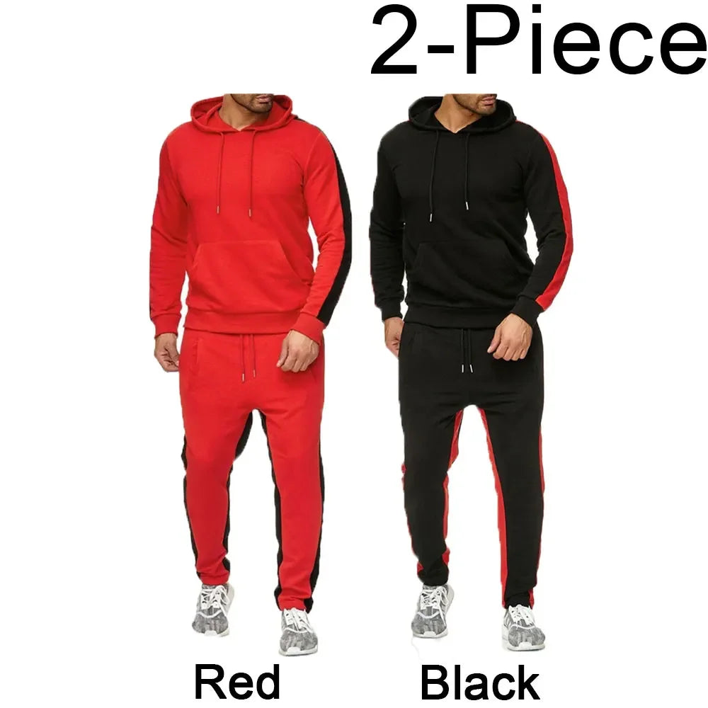 Casual autumn and winter long-sleeved men's 2-piece sports suit color block striped breathable sports suit