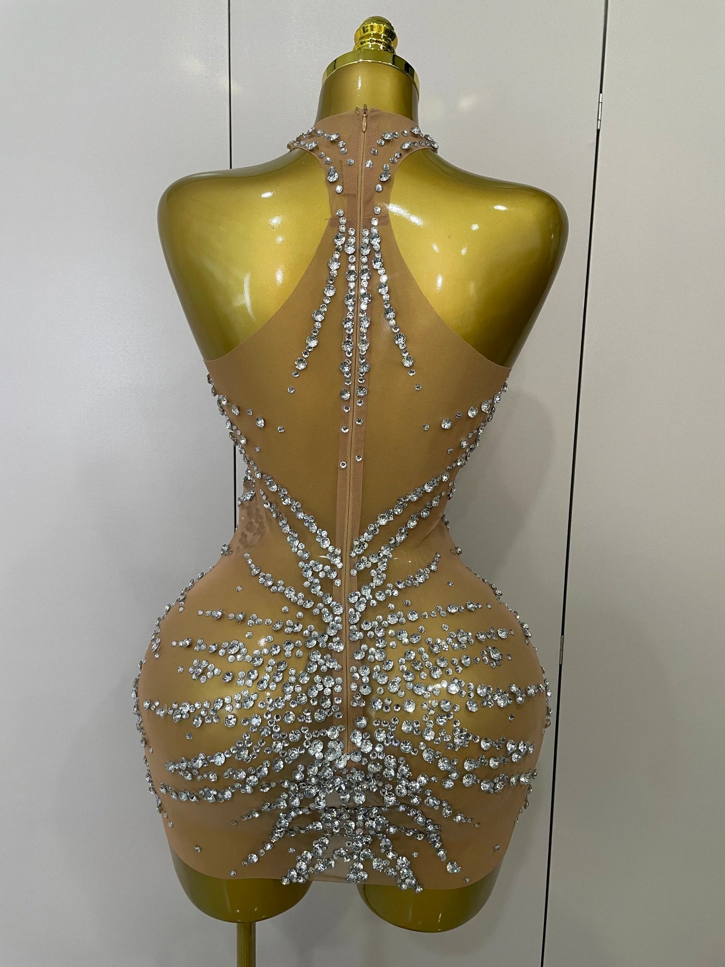 Rhinestones Sexy Mesh See Through Dress Party Evening Prom Celebrate Birthday Dress Singer Dancer Show Stage Wear