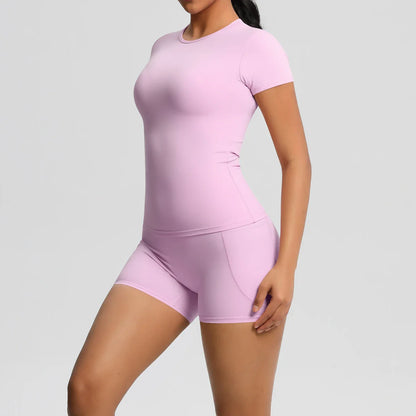 Workout Sportswear 2Pcs Piece Female Yoga Shirt Push Up Workout Clothes Women Outdoors Sport  High Waist  Fitness Sport Shorts