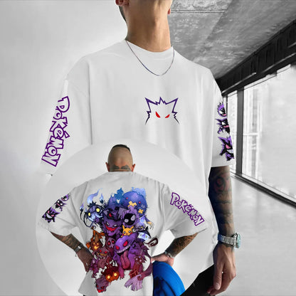 Animation Derivatives Gengar Printing T-shirt Men's and Women's Summer Oversize Loose Cotton Street Trend Brand Top