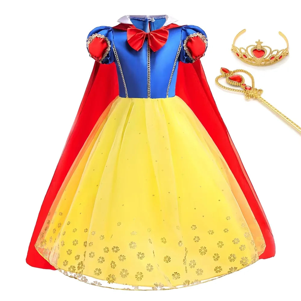 Vestido de Luxo Princesa Branca de Neve com Capa para Meninas Fantasia Infantil Cosplay de Fada Roupa de Carnaval para Crianças Vestido de Halloween