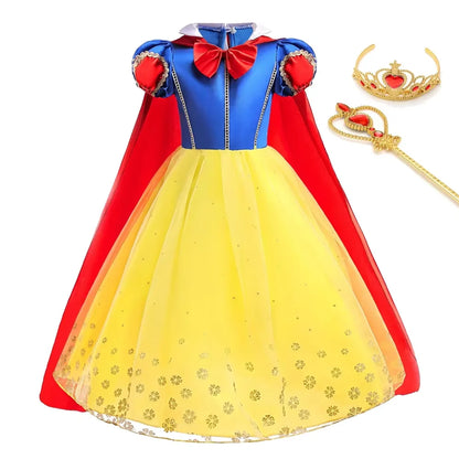 Vestido de Luxo Princesa Branca de Neve com Capa para Meninas Fantasia Infantil Cosplay de Fada Roupa de Carnaval para Crianças Vestido de Halloween