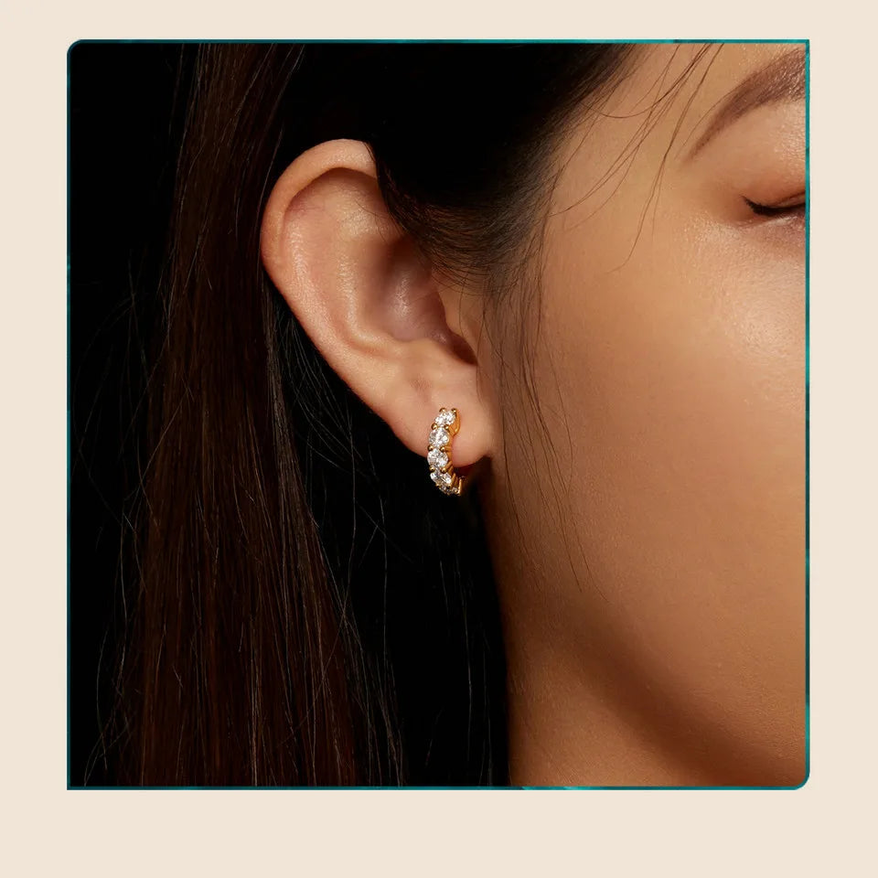 Platinum Plated Moissanite Hoop Earrings for Women, D Color Round Cut Lab Diamond 925 Silver Hypoallergenic Earrings