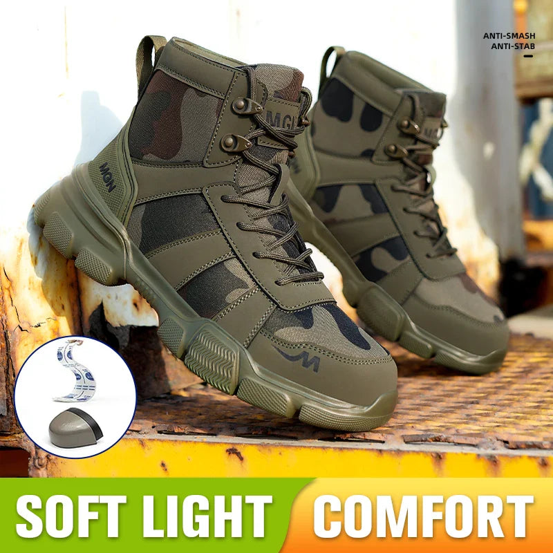Camouflage Safety Boots Men and Women Work Indestructible Shoes Climbing Steel Toe Protective Boots Anti-puncture Safety Shoes