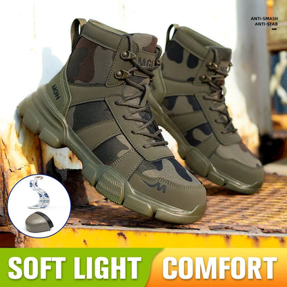 Camouflage Safety Boots Men and Women Work Indestructible Shoes Climbing Steel Toe Protective Boots Anti-puncture Safety Shoes