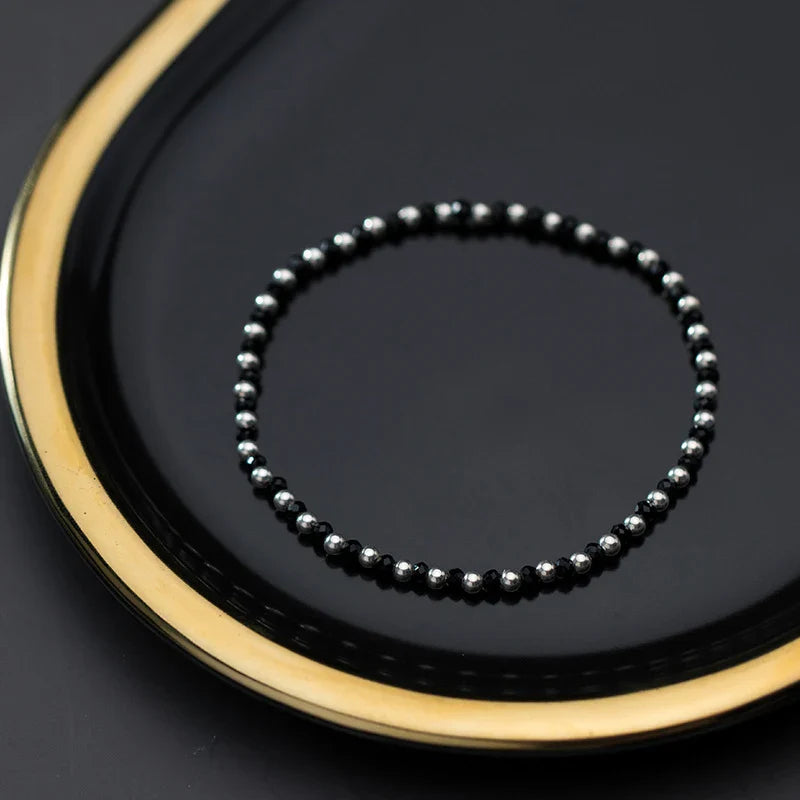 Fashion Black Crystal or Ball Strand Bracelet for Women 925 Sterling Silver Simple Bracelet Fine Jewelry Gift 2020 New