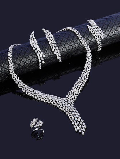 Luxury Brilliant Cubic Zirconia Bridal Jewelry Set Brides Accessories Tassel Water Drop Necklace Earring 4pcs Set for Wedding