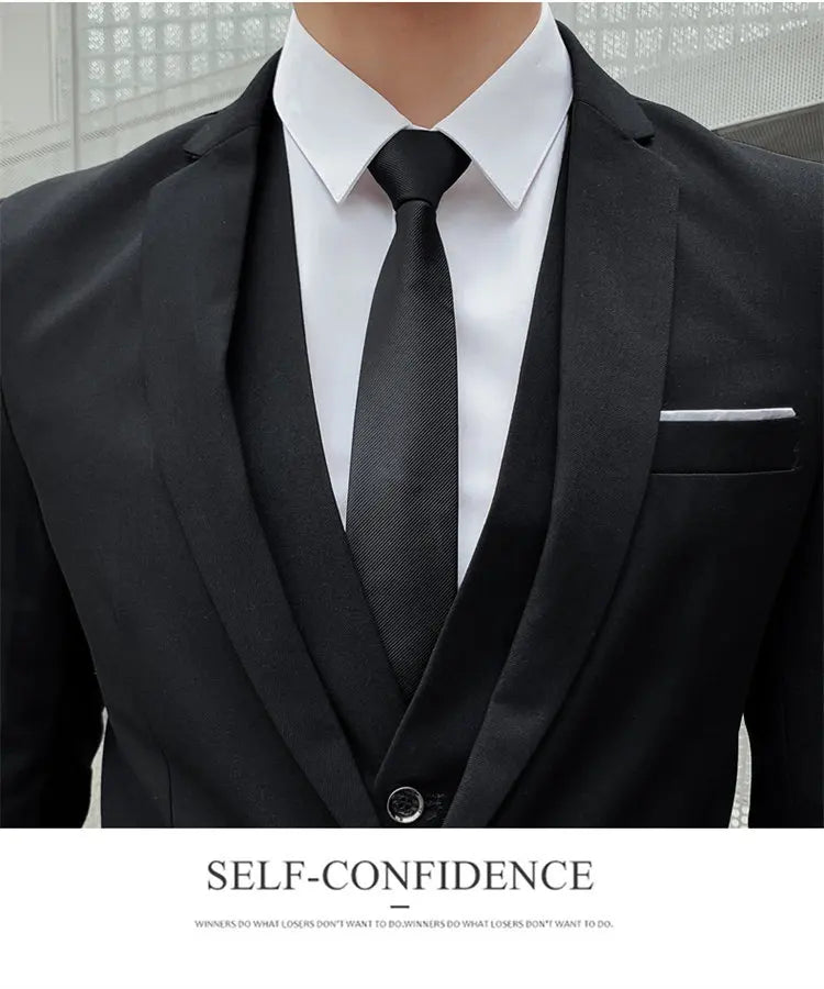 Suit Men Fashionable, Form-fitting Business Gentleman Striped Formal Suit, High-end Professional Wedding (Blazer+Vest+Pants)