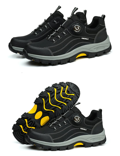 Men's Steel-Toed Safety Shoes With Anti-Crush, Anti-Puncture And Anti-Slip Soles, Fashionable Button Industrial Work Shoes