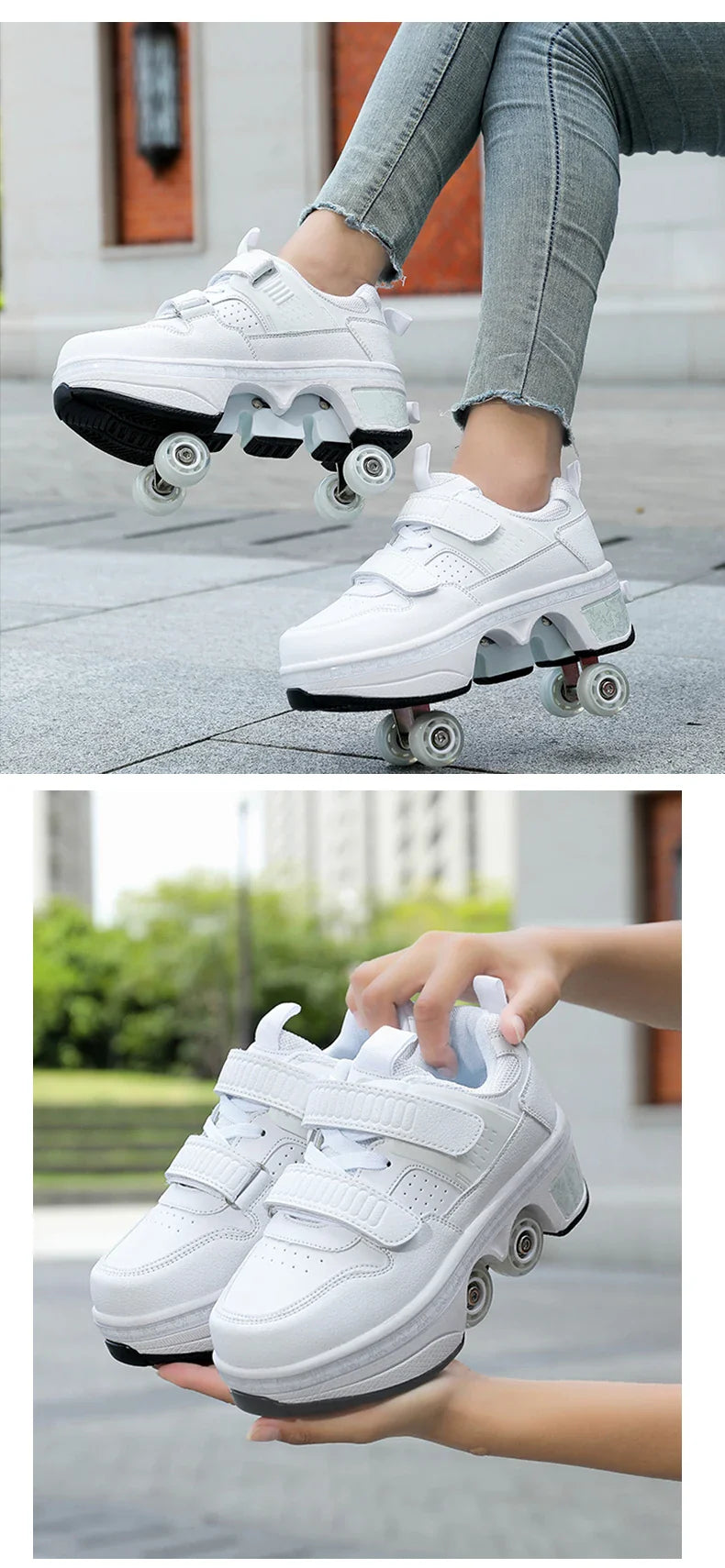 Children Wheels Shoes Roller Sneakers With 4 Wheels Skates Adult Runaway Parkour Deformation Shoes For Women Men Youth Kids Gift