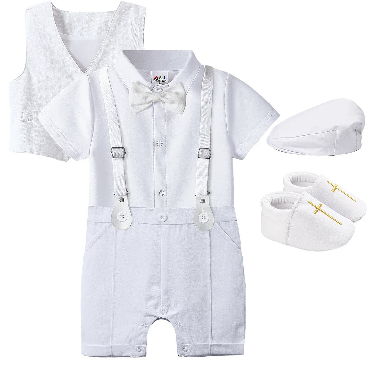 Baby Boys Baptism Outfit Infant Wedding Gentleman Set Christening Formal Birthday Party Suit Suspender Bow Tie Romper