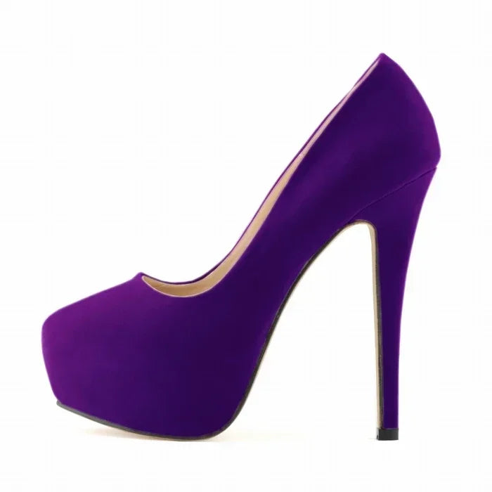 New Cross-dresser Men's Platform Pumps Unisex Queen 14cm Sexy Party Nightclub Court Flock Concealed Round Toe High Heels Shoes