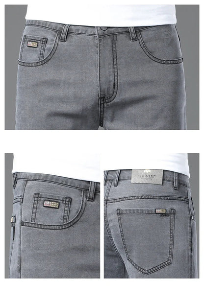 Summer Lyocell Ultra-thin Jeans Men Straight Stretch Breathable Denim Pants Fashion Business Casual Male Trousers Black Gray