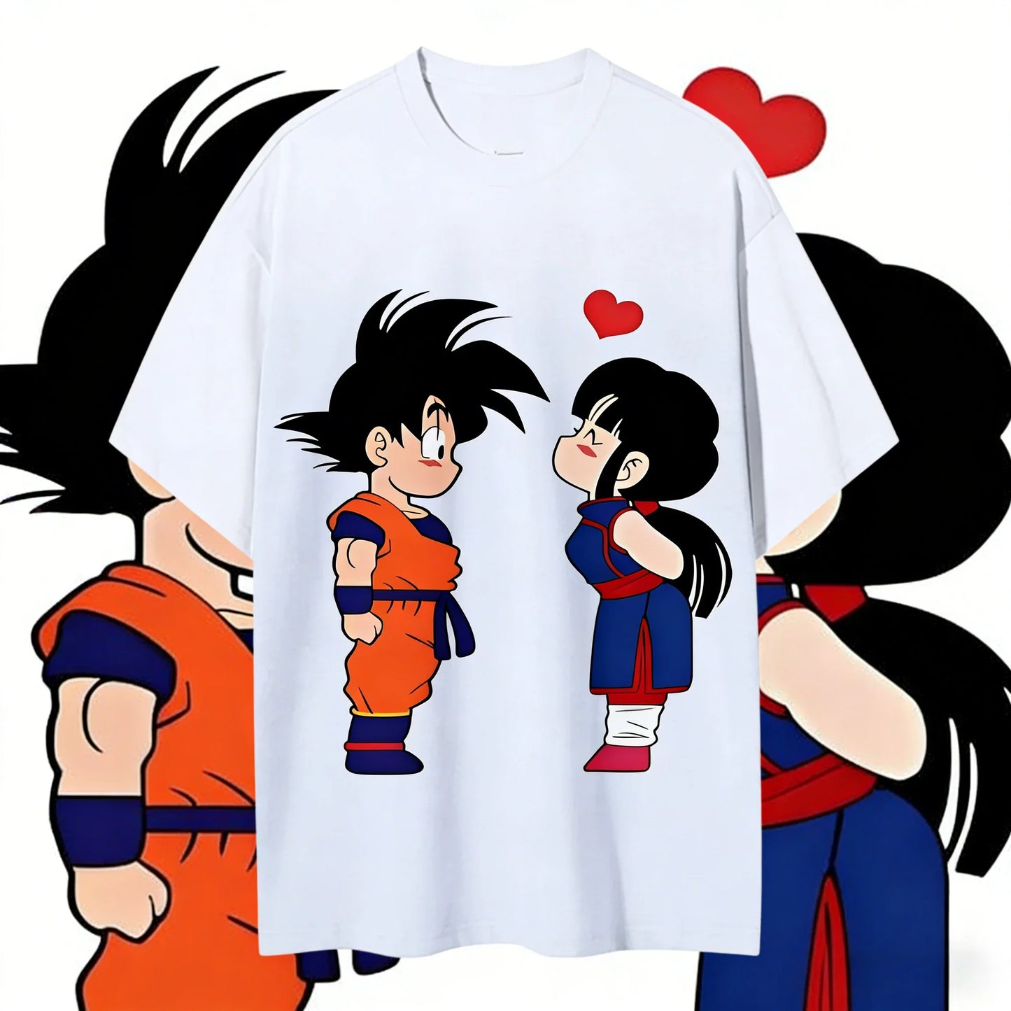 Cute Couple Print Oversized Crew Neck T-Shirt 100% Cotton Casual Tops for Men Women Kids