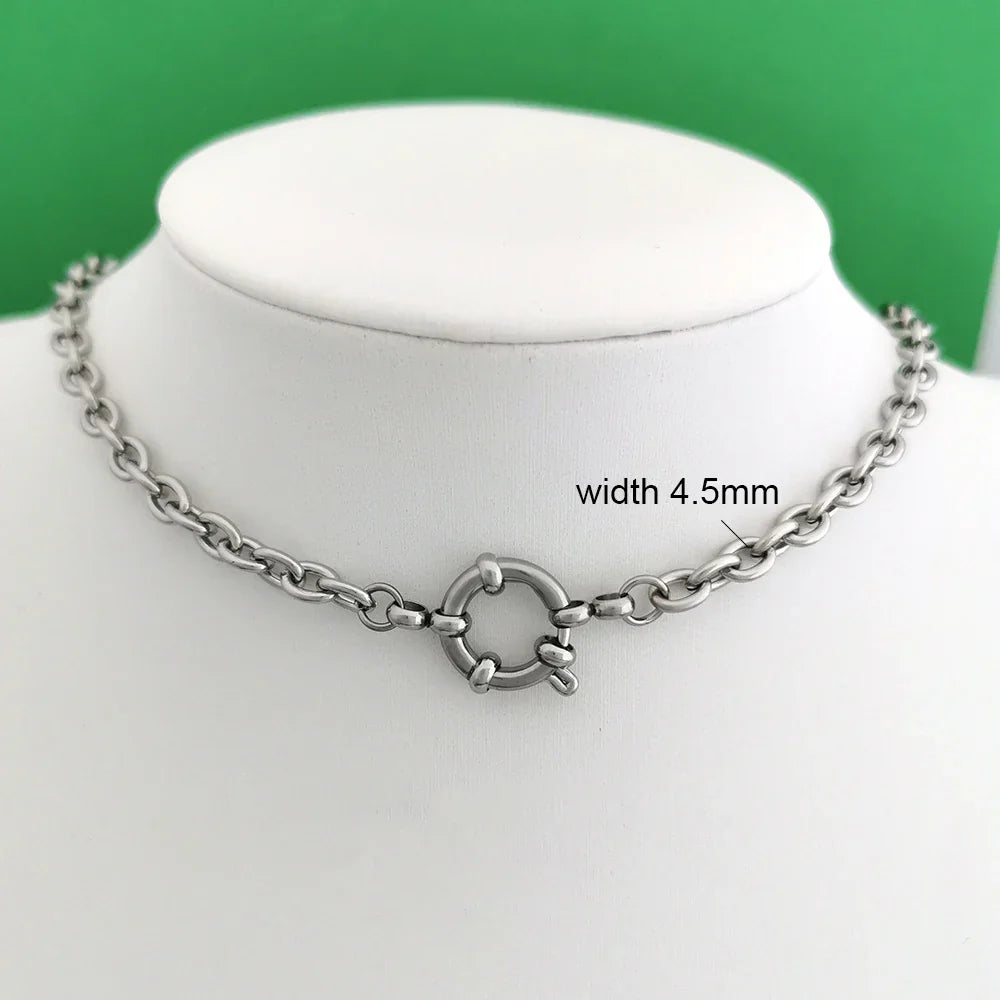Spring Sailor Clasp Necklace Women Men Choker Stainless Steel Geometric Paperclip Link Chain Rolo PVD Gold Color Wholesale