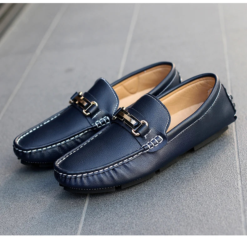 2025 New Handmade Soft Soled Beanie Shoes Men's Korean Style Casual Leather Shoes Social Spirit Boy Brand Lazy Shoes Loafers