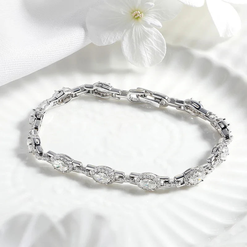 Oval Cut Zircon/moissanite Full Diamond Bracelets for Women Luxury Jewelry Bride Sparkling Bangles S925 Sterling Silver