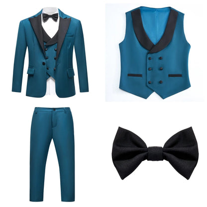Newest Kids Suit Set 2-14 Years Single Button Boy's 4 Pieces Formal Suits Blazer Vest Pants Wedding Guest Tuxedo Piano Suit